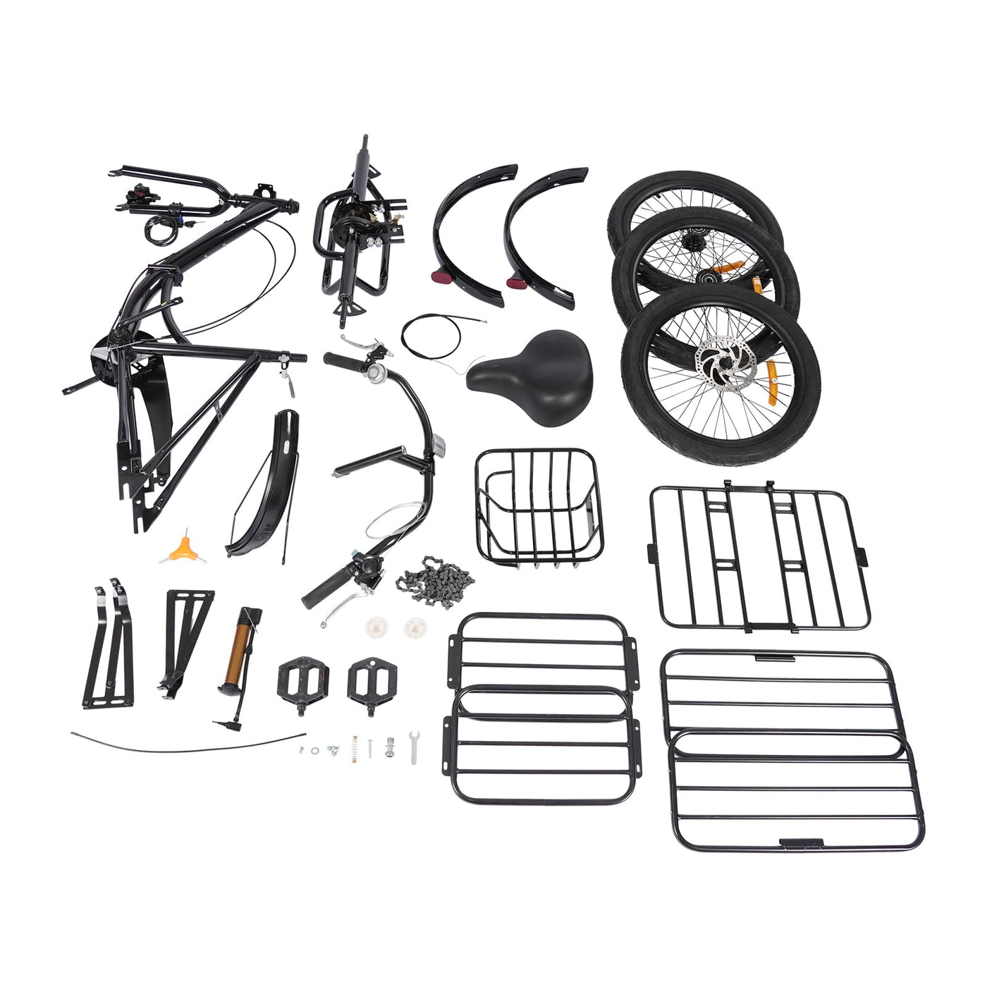 SHZICMY 20 Zoll Dreirad für Erwachsene,3-Rad-Cruiser-Faltbares Fahrrad 7-Gang Lastenfahrrad mit Korb Vorne/Hinten,Scheibenbremse, für Erwachsene mit Körpergröße von 1.55 bis 1.75M (Schwarz)