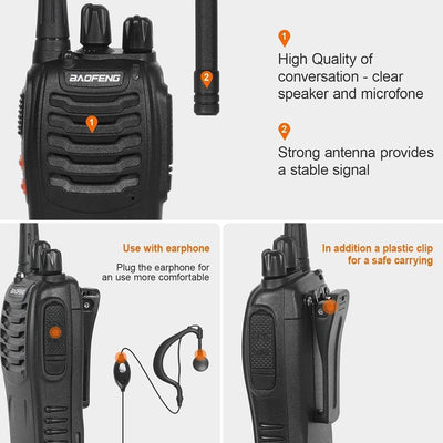 Walkie Talkie 16 KanäLe CTCSS/DCS FM, 1500 MAh Batterie, Max. GespräChsreichweite 5 Km, ProfifunkgeräT Mit Freisprecheinrichtung