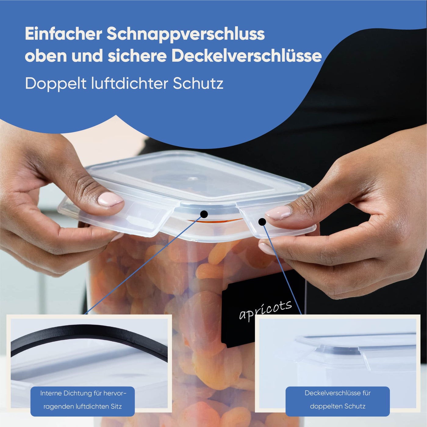 Luftdichtes Frischhaltedosen-Set, 24-teilig, Küchen- und Speisekammer-Organisation, BPA-frei, Kunststoffdosen mit robusten Deckeln, ideal für Müsli, Mehl und Zucker, Etiketten, Marker und Löffel-Set