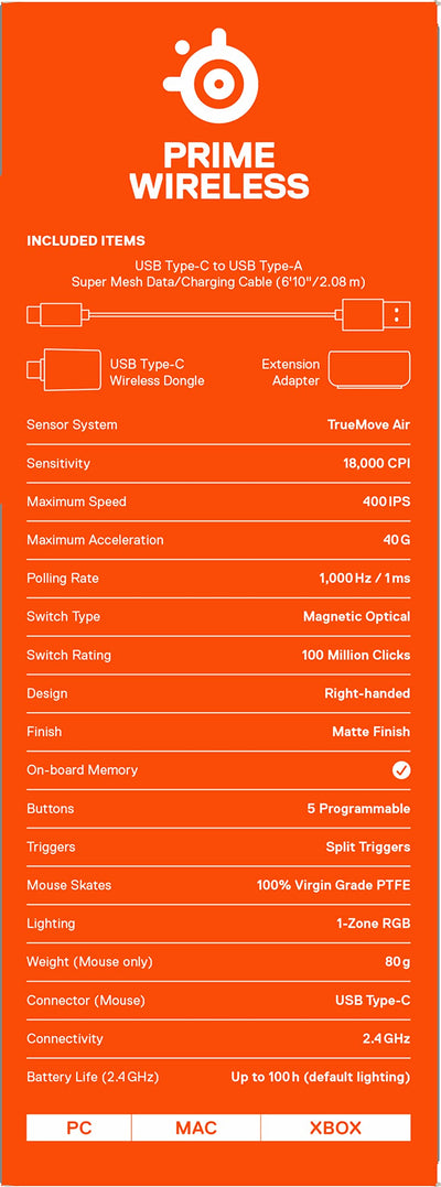 SteelSeries Prime Wireless - Esports Leistung Kabellose Gaming-Maus - 100 Stunden Akkulaufzeit - TrueMove Air Optical Sensor mit 18.000 CPI - Magnetisch-optische Schalter