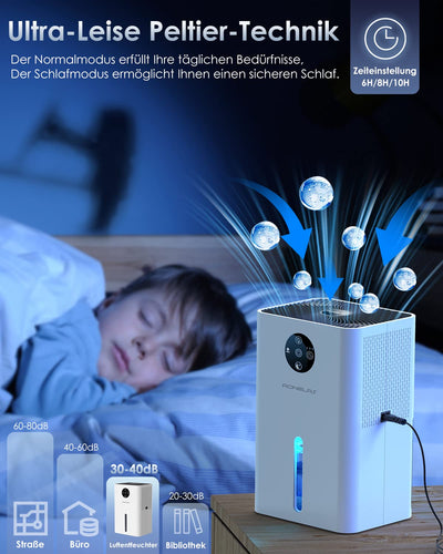 Luftentfeuchter Elektrisch 1800ML,Raumentfeuchter Extra leise, Tragbarer Dehumidifier mit Automatisches Abtauen &automatischer Abschaltun,7-Farbiges LED Licht.
