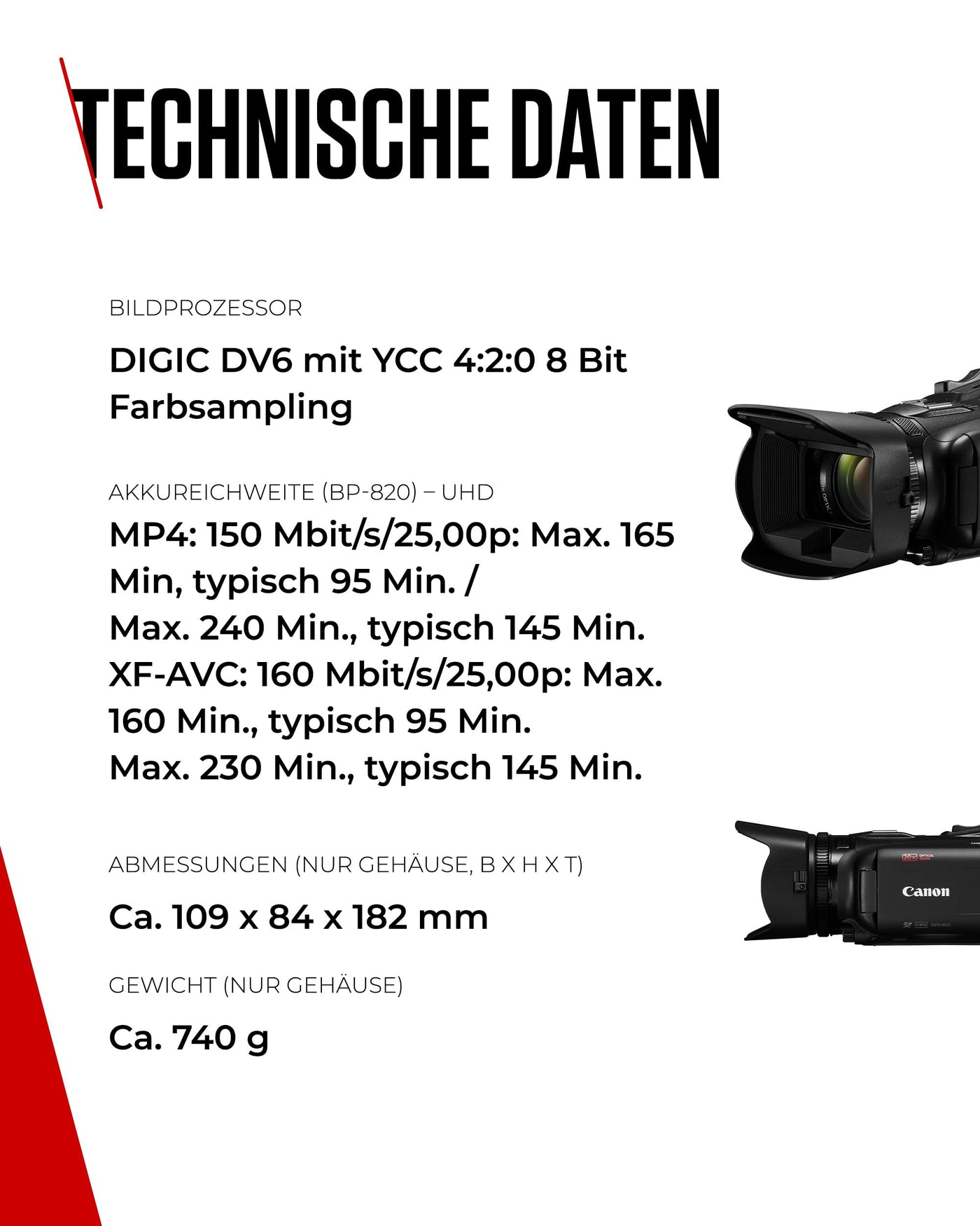 Canon XA60 Camcorder 4K Full HD (UHD Videokamera 20fach Zoom, 1/2,3-Zoll-Typ CMOS-Sensor, Autofokus, 5 Achsen Bildstabilisierung, HDMI Ausgang, 3,5-Zoll LC-Display, UVC Streaming) schwarz