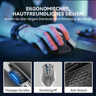TECKNET Kabellose Gaming Maus, 2,4 GHz Wireless Gamer Maus 8 Tasten, 4800 DPI, 20 Millionen Klicks, Wireless Mouse, Ergonomische Optische Maus für PC/Mac/Laptop