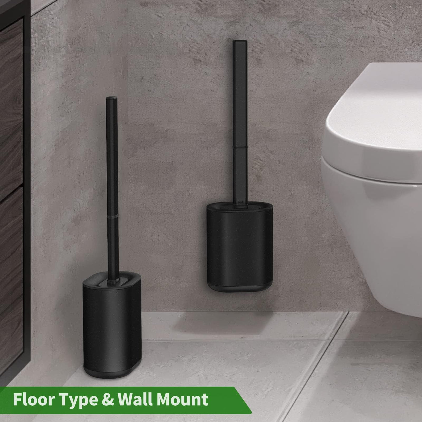 HOMEASY Klobürste Silikon Schwarz Toilettenbürste Edelstahl mit Edelstahlbehälter Flexiblen WC Bürste Silikon Set Klobürste mit Halter Wandmontage ohne Bohren & Stehen für Badezimmer