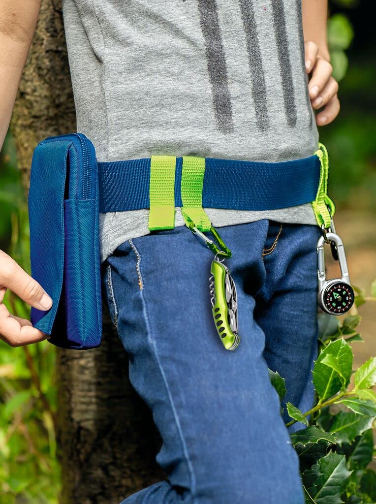 Moses Outdoor-Gürtel Expedition Natur Gurt mit Tasche und Karabinern, Perfekt für Camping Gürteltasche Taschenlampe, Kompass & Co, Blau, Uni