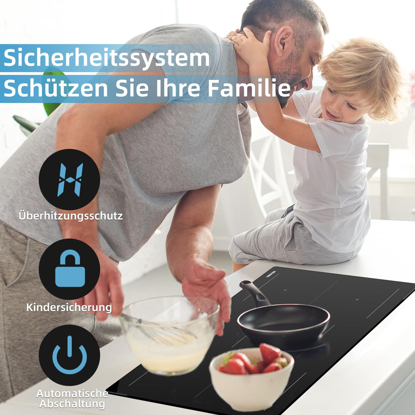 Induktionskochfeld, WEHIMO Induktionskochfeld 5 platten mit Power Booster, 5 Zonen Einbau, 9 Leistungsstufen Induktionskochplatte 90cm (8600W), 220-240V