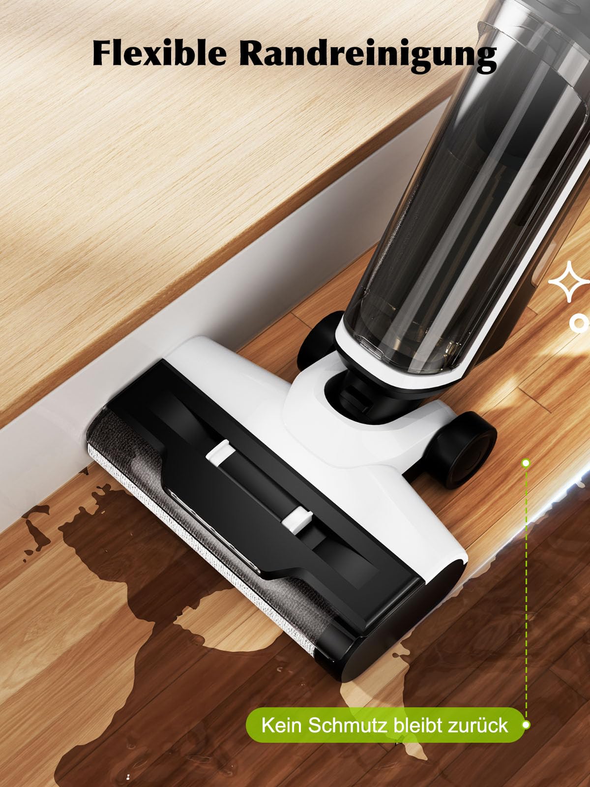 Nass Trockensauger, All-in-One Nasssauger Saugwischer Akku Kabellos mit Dual-Tank-Design, 890mL Wassertank, Selbstreinigung, 5mm Randreinigung, LED-Display Wischsauger für Harte Boden,Tierhaare