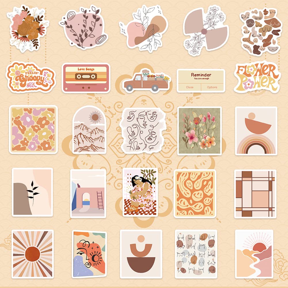 100 PCS Boho Sticker für Laptop, Telefon, Wasserflasche, Skateboard, Koffer, Gitarre, Pad - Niedliche, Ästhetische Vinyl Aufkleber, Wasserdicht, Scrapbook Aufkleber