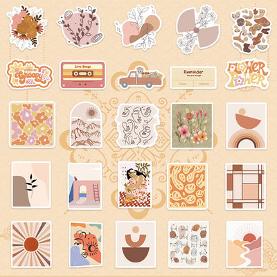 100 PCS Boho Sticker für Laptop, Telefon, Wasserflasche, Skateboard, Koffer, Gitarre, Pad - Niedliche, Ästhetische Vinyl Aufkleber, Wasserdicht, Scrapbook Aufkleber