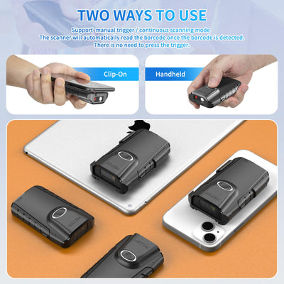 NETUM Bluetooth 2D Barcode Scanner, 3-in-1 Small Portable QR Bar Code Reader Automatic Wireless Gun Scan Back Clip Work with Tablet iOS Android Windows MacOS for Warehouse Inventory POS