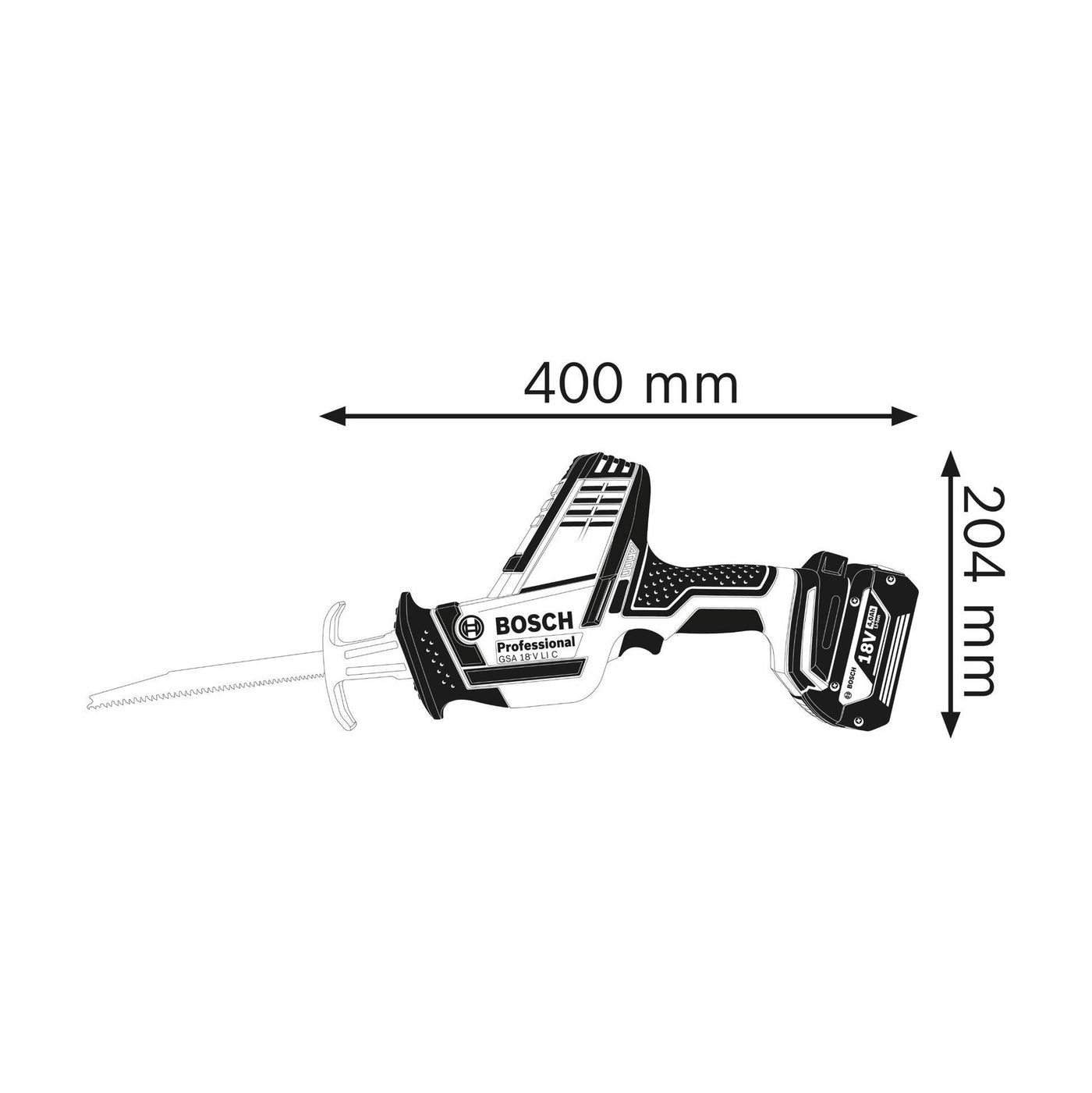 Bosch Professional 18V System Akku Säbelsäge GSA 18 V-LI C (Compact Version, inkl. 3x Säbelsägeblatt, ohne Akku/ Ladegerät, L-BOXX)