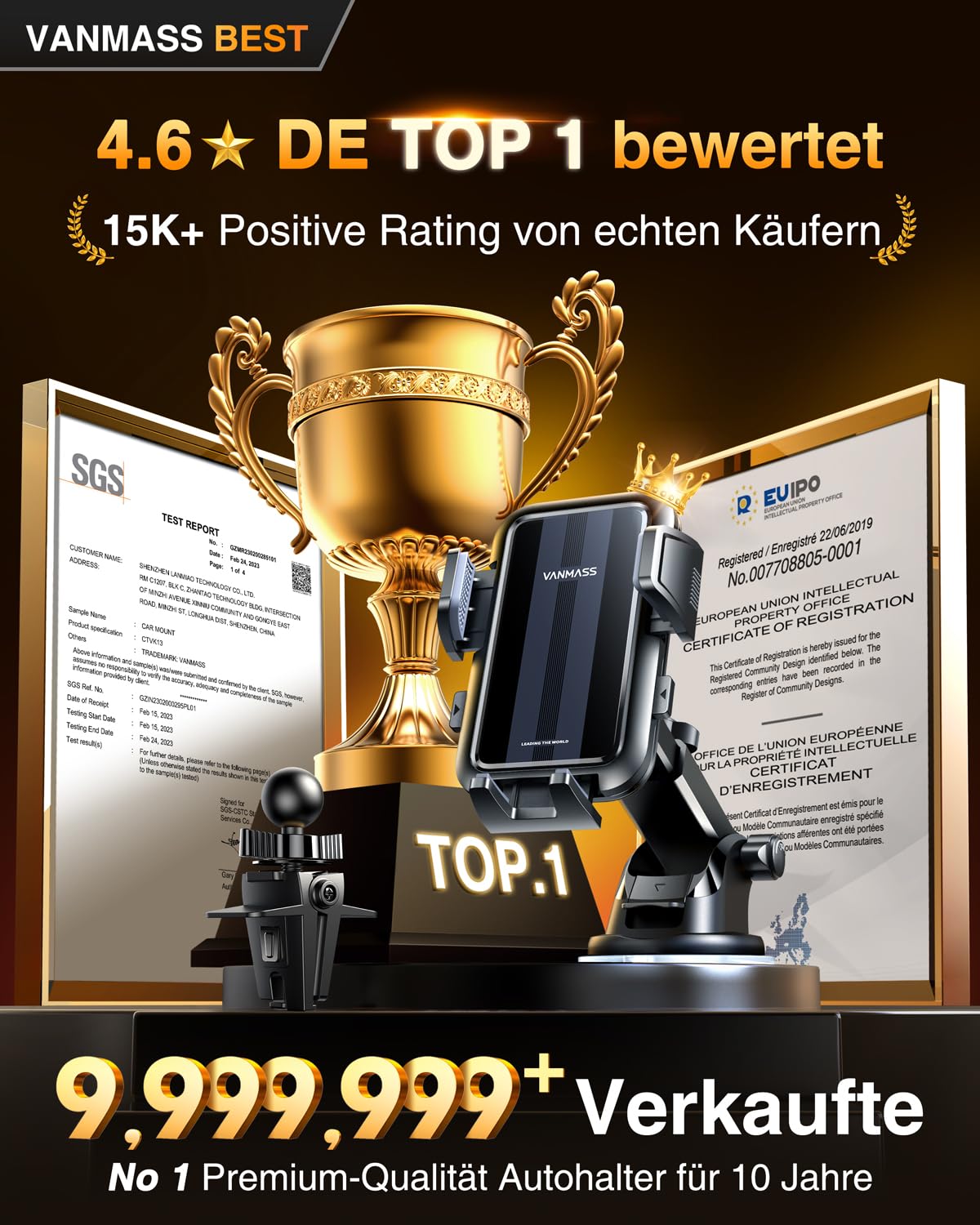 VANMASS 2025【True Militär-Klasse】Handyhalterung Auto【Stärkste Saugnapf & Lüftungsclip 】4 in 1 Handy Halterung Auto Handyhalter 360° drehbar Autohalter für iPhone 17 Pro Max/17 Air/16/15/14 Samsung S25