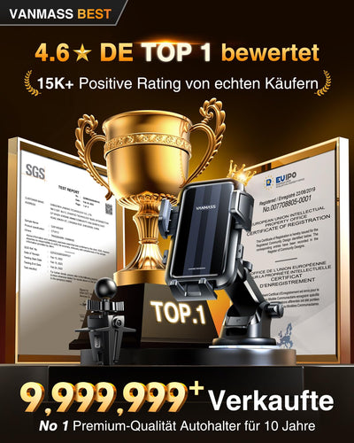 VANMASS 2025【True Militär-Klasse】Handyhalterung Auto【Stärkste Saugnapf & Lüftungsclip 】4 in 1 Handy Halterung Auto Handyhalter 360° drehbar Autohalter für iPhone 17 Pro Max/17 Air/16/15/14 Samsung S25