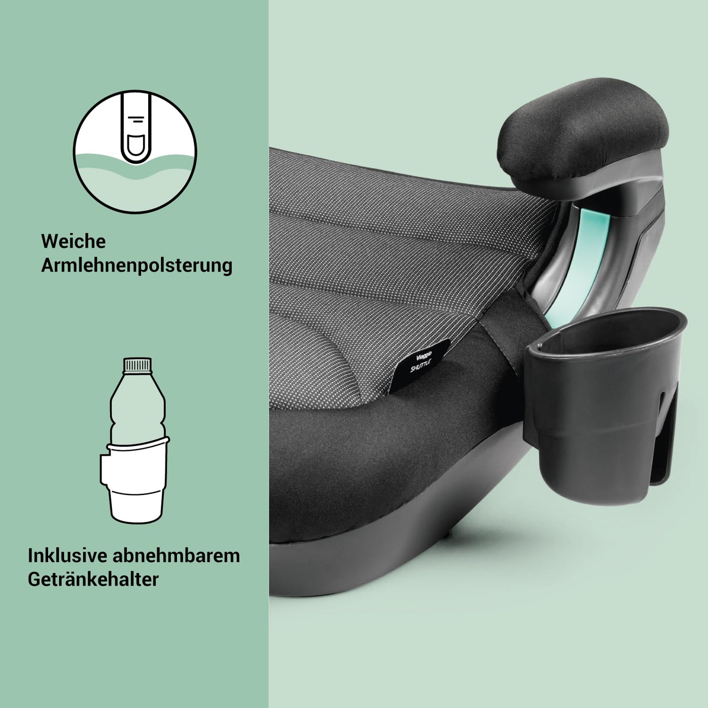 Peg Perego Viaggio Shuttle Autositz, Auto-Sitzerhöhung mit ISOFIX für Kinder von 125 bis 150 cm (6-12 Jahre), 22-36 kg, Crystal Black