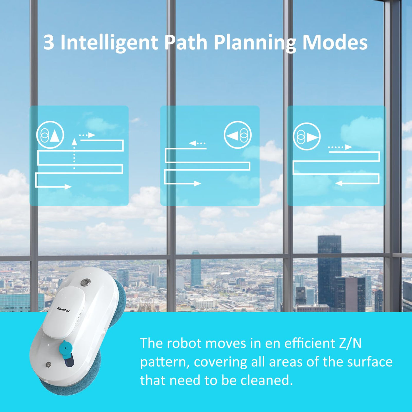 Mamibot W110-P Fensterputzroboter, automatischer intelligenter Navigations-Staubsauger Anti-Drop, mit APP und Fernbedienung, für Glas, Fliesen, 12 Stück Tücher (Weiss)