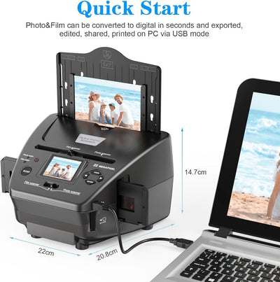 DigitPro Film- und Foto-Scanner mit 2,4-Zoll-LCD-Bildschirm, konvertiert 35 mm/135 Dias und Negativ-Film, Foto, Visitenkarte in 22 MP Digitale Bilder, Scanner-Photo-Slides-Negative-Digital