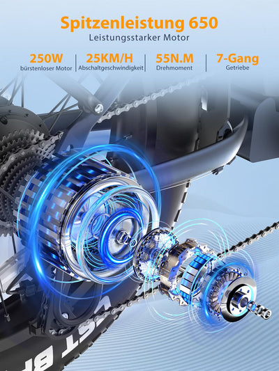 Touroll S2 E-Bike Klapprad Elektrofahrrad mit 20×4.0 Zoll Fat Tire, 48V 720Wh Akku für Lange Reichweite bis 120KM, 250W 55N.M Motor, 7-Gang-All-Terrain E-bike Herren Damen für MTB,Stadtpendler & Wildn