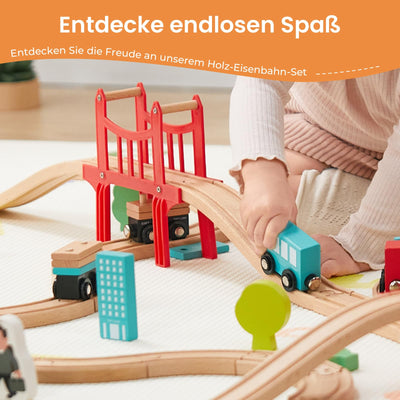 Tiny Land 39 Pcs Holzeisenbahn und Züge Pack Eisenbahn Anfängerset Kompatibel mit Thomas Passend für Eichhorn Zugset Kleinkinderspielzeug empfohlen ab 3 Jahren