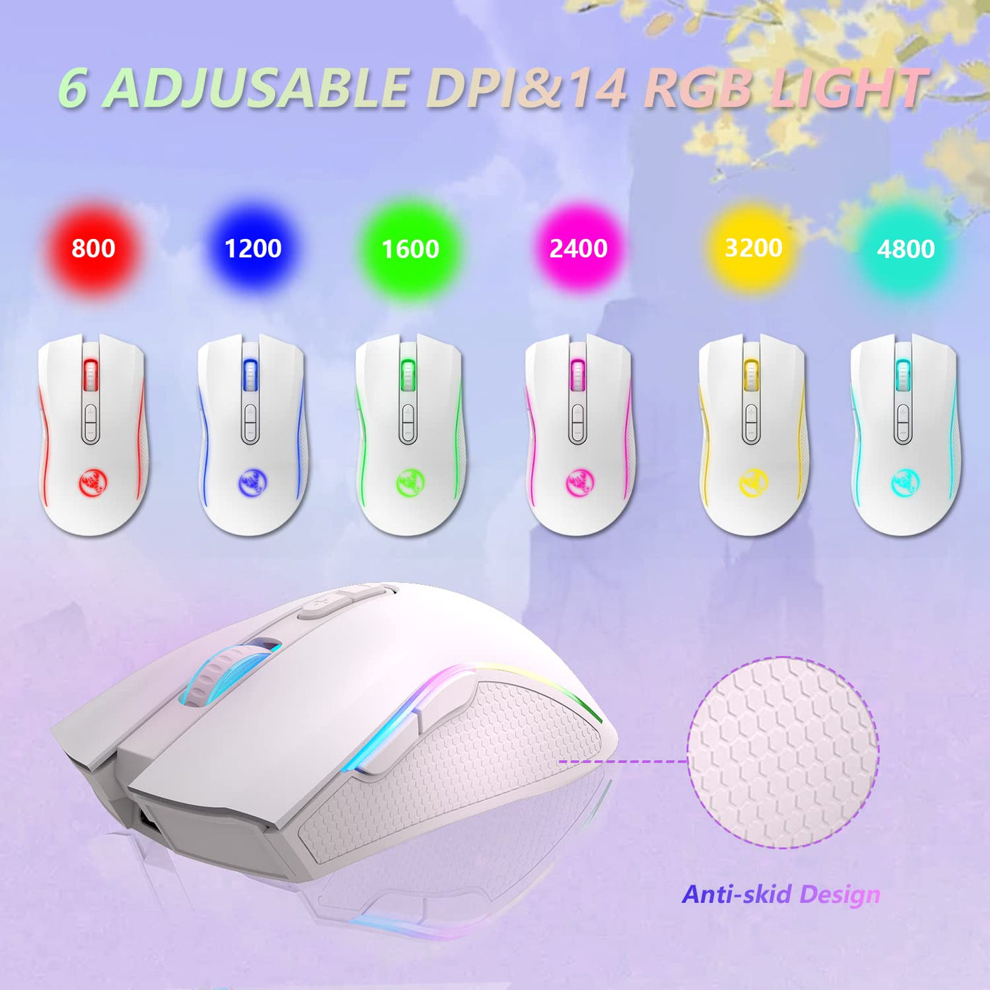 MAMBASNAKE L96 Kabellose Tastatur Und Maus Kombination, Wiederaufladbare 3000-mAh-RGB-Tastatur in Voller Größe Mit Pudding-Tastenkappen, Optische Mäuse Mit 4800DPI, Mechanische Tastatur Und Maus-Weiss