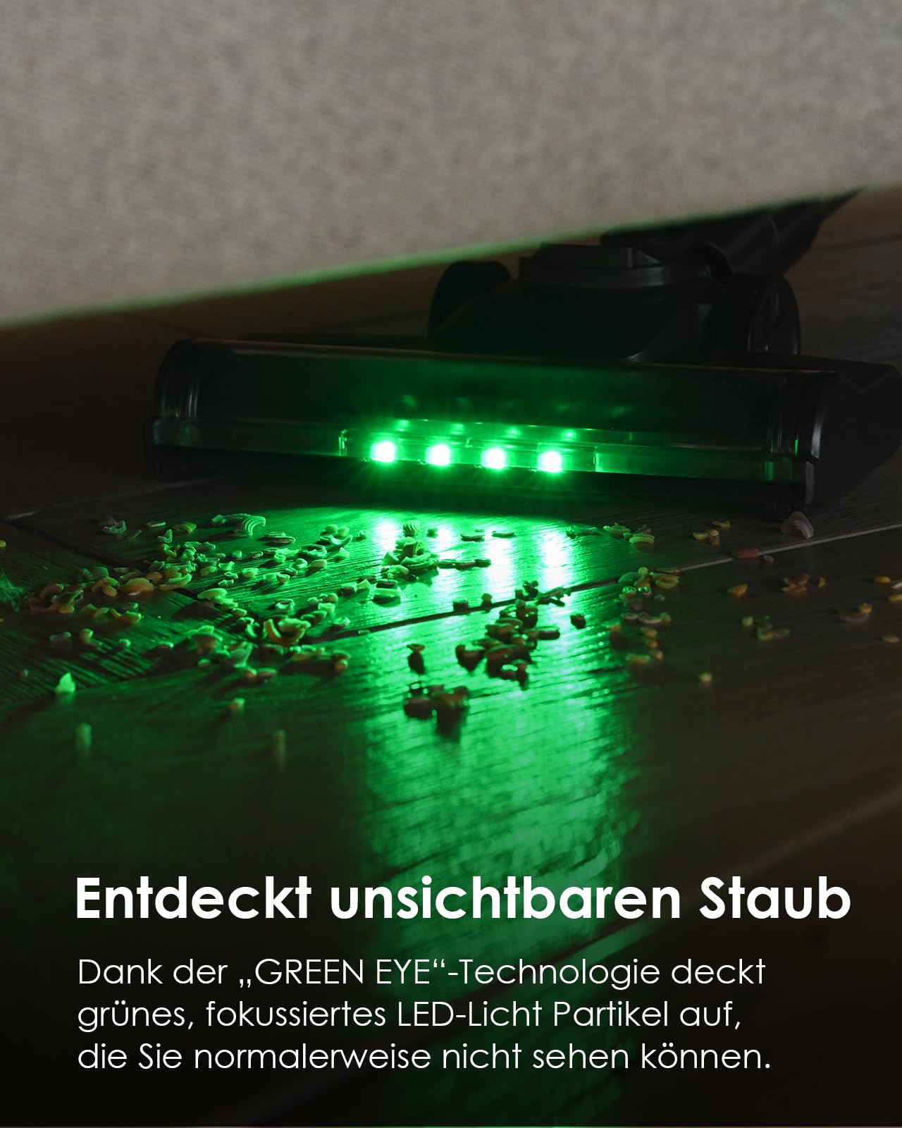 Staubsauger mit Wischfunktion, 40000Pa Akku Staubsauger kabellos, Saug und Wisch staubsauger mit starkem grün Licht, Akkusauger Freistehend, lange Laufzeit, leiser Staubsauger für Hartböden, Tierhaare