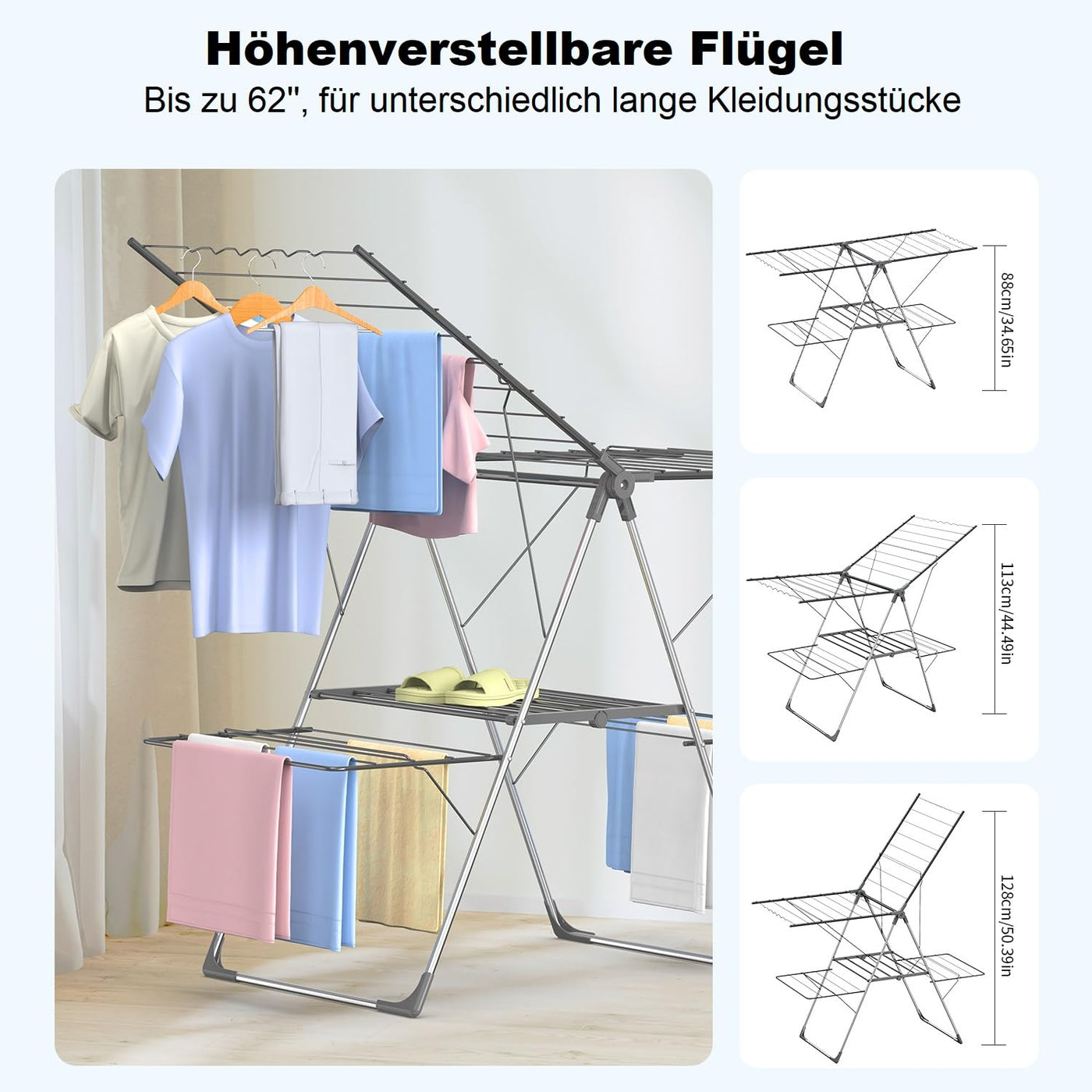 Innotic Wäscheständer Turm Klappbarer Platzsparend Tragbares Flügel-Wäschetrockner, Höhenverstellbar Vertikales Wäscheturm fur Balcon Draußen, Grau