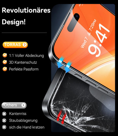 TORRAS für iPhone 16 Plus für Panzerglas [Full Screen] TOP Bruchsicherheit Folie für iPhone 16 Plus Schutzfolie 9H+ Schutzglas [Auto-Installation] Anti-Fingerabdruck, 2 Stück