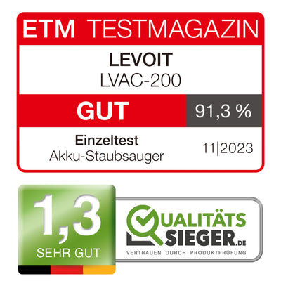 Levoit Akku Staubsauger mit Tierhaardüse, Anti-Haar-Verwicklung, max 50min Laufzeit, 4-in-1 Kabelloser Akkustaubsauger mit 99,9% Filterleistung, Beutelloser Akkusauger für Teppich Hartböden und Auto