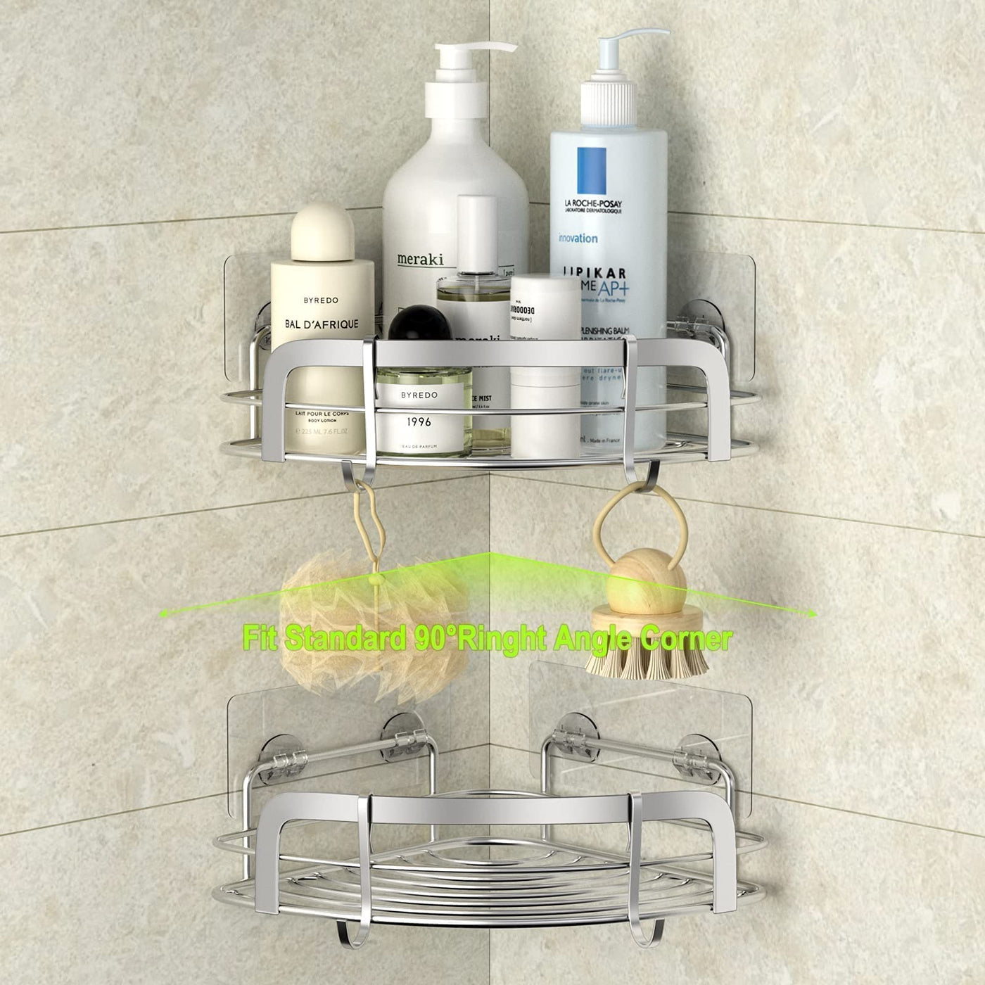STEUGO Duschablage Ohne Bohren, Duschablage 2er Pack mit 4 Haken, Rostfreier Stahl Wandmontiertes Badezimmer Regal Bad ZubehöR, Shampoo Halterung für Dusche