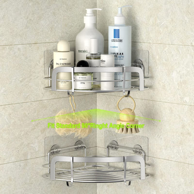 STEUGO Duschablage Ohne Bohren, Duschablage 2er Pack mit 4 Haken, Rostfreier Stahl Wandmontiertes Badezimmer Regal Bad ZubehöR, Shampoo Halterung für Dusche