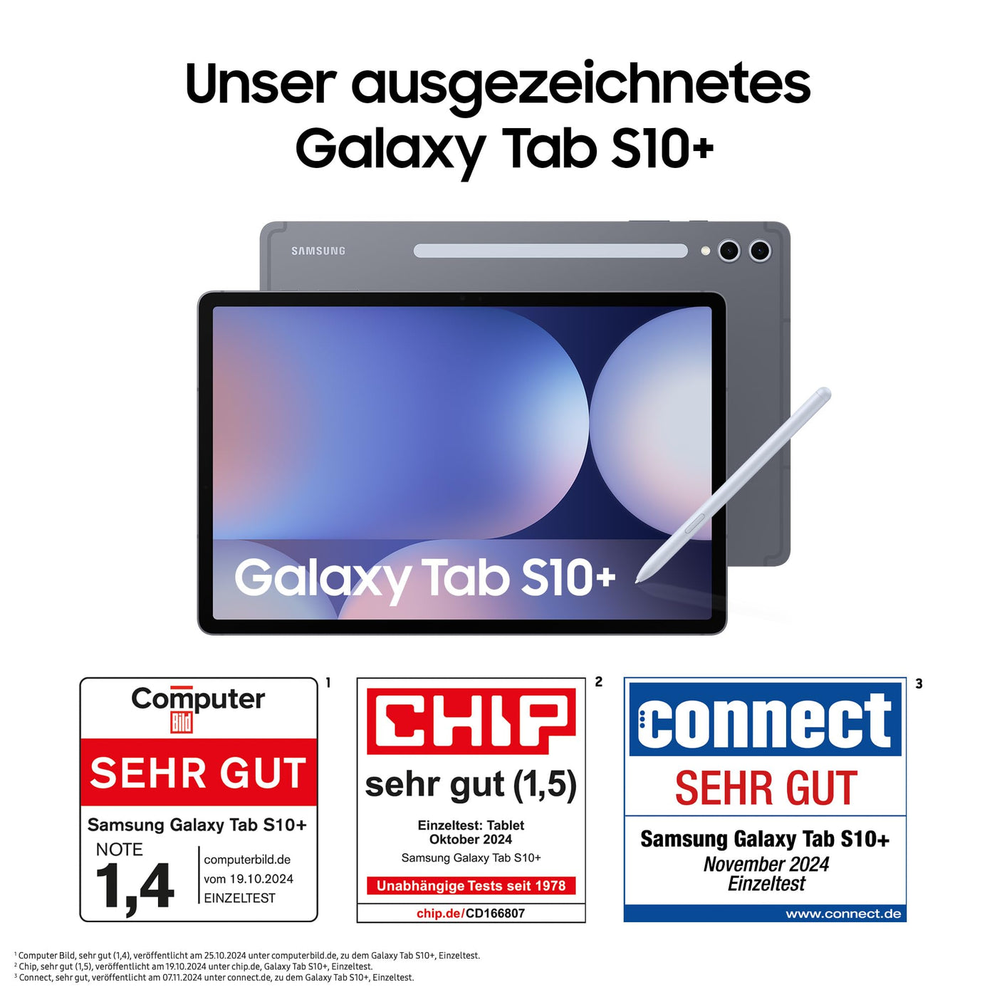 Samsung Galaxy Tab S10+ AI Tablet, Android Tablet, 12 GB RAM, 512 GB Speicher, AMOLED-Display, Antireflexionsbeschichtung, Inkl. S Pen, WiFi, Moonstone Gray, 36 Monate Herstellergarantie