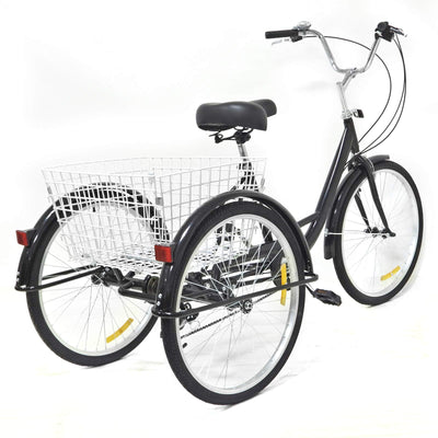 Chynalys 24'' 8 Gang Dreirad für Erwachsene, Cruiser Fahrräder Lasten-Dreirad Trike Bike mit Bsaket, Hochkohlenstoffstahl Erwachsenen-Dreirad für Outdoor, verstellbar (24 Zoll, schwarz)