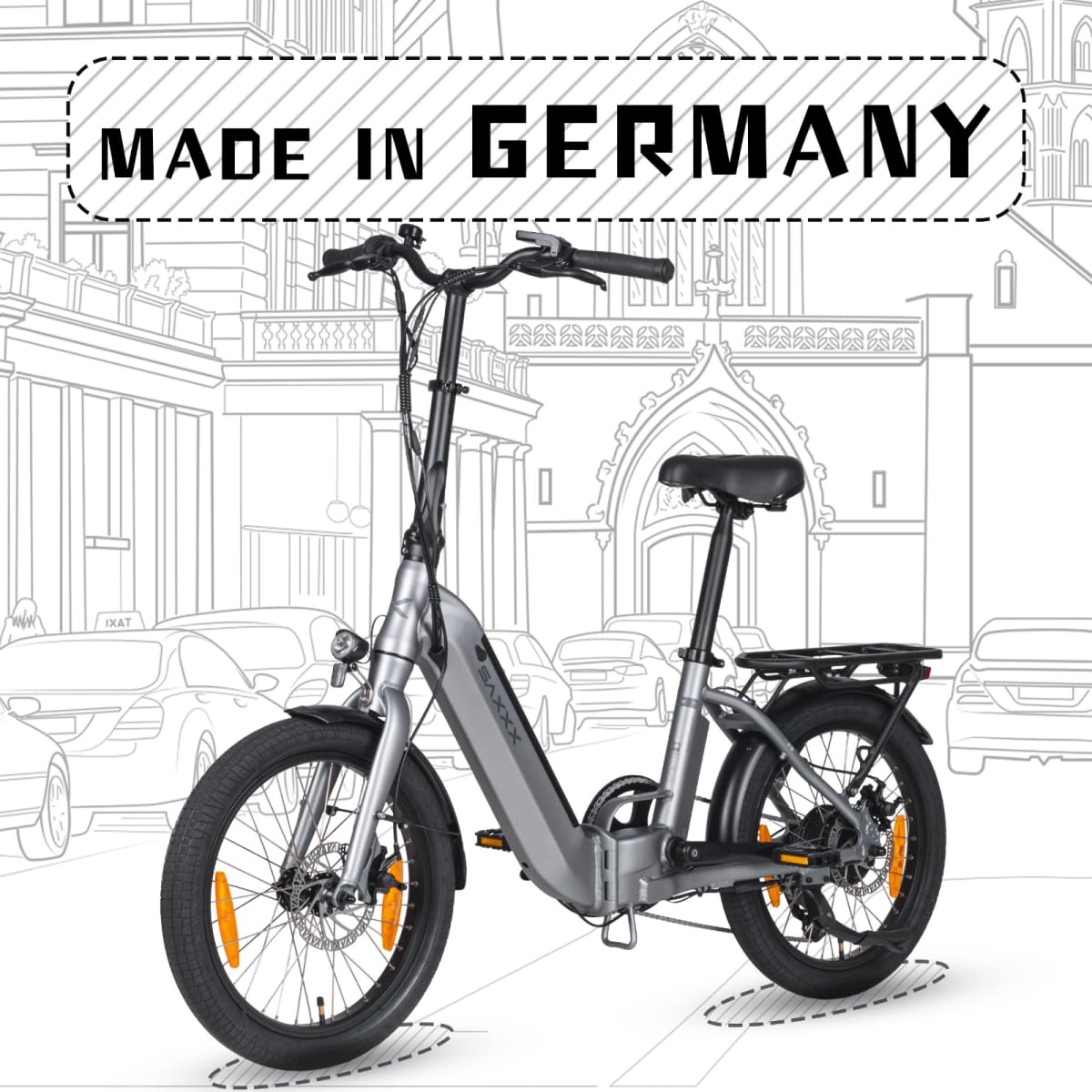 SAXXX Klapprad E-Bike, E Bike Klappbar 20 Zoll mit 7 Gang Kettenschaltung, Elektro Fahrrad Erwachsene mit 36V 11.4Ah Akku, Scheibenbremsen, 90KM Lange Range, Elektrofahrrad 25 km/h für Herren Damen