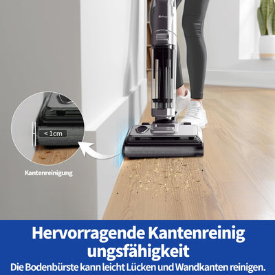 Redkey W13 Nass Trockensauger kabellos, Kantenreinigungsbürste, akku Nass Trocken Staubsauger, Selbstreinigung & Selbsttrocknend, 17500Pa, 45min Laufzeit 900ml Wassertank für Hartböden, Tierhaare