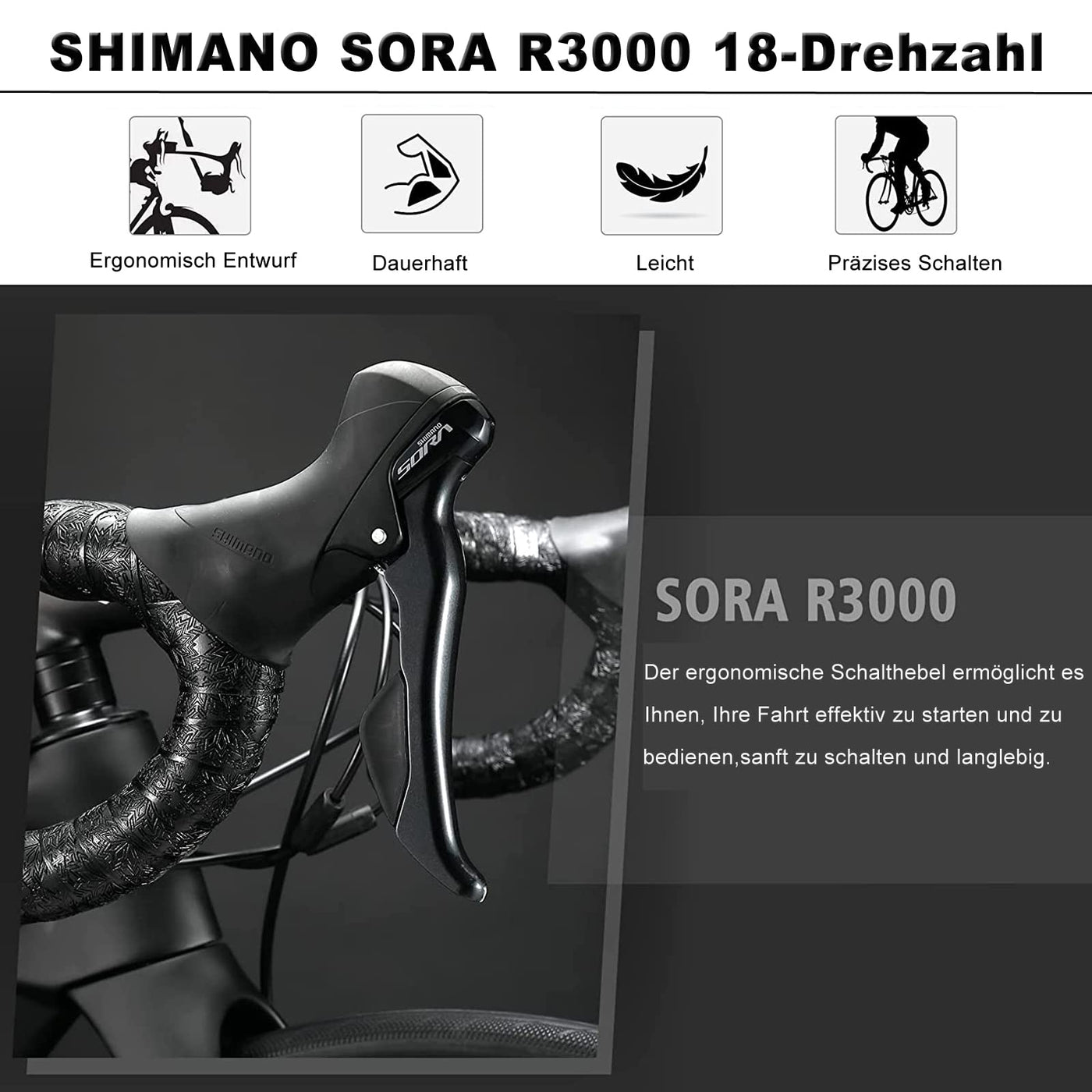 KABON Gravel Bike Rennrad Carbon, 28 Zoll Rennrad 40c Reifen Carbon Rahmen Gabel und Sattelstütze mit 18 Gänge, Integrierter Carbon-Lenker Scheibenbremse rennrad Herren Damen