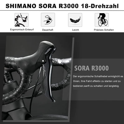 KABON Gravel Bike Rennrad Carbon, 28 Zoll Rennrad 40c Reifen Carbon Rahmen Gabel und Sattelstütze mit 18 Gänge, Integrierter Carbon-Lenker Scheibenbremse rennrad Herren Damen