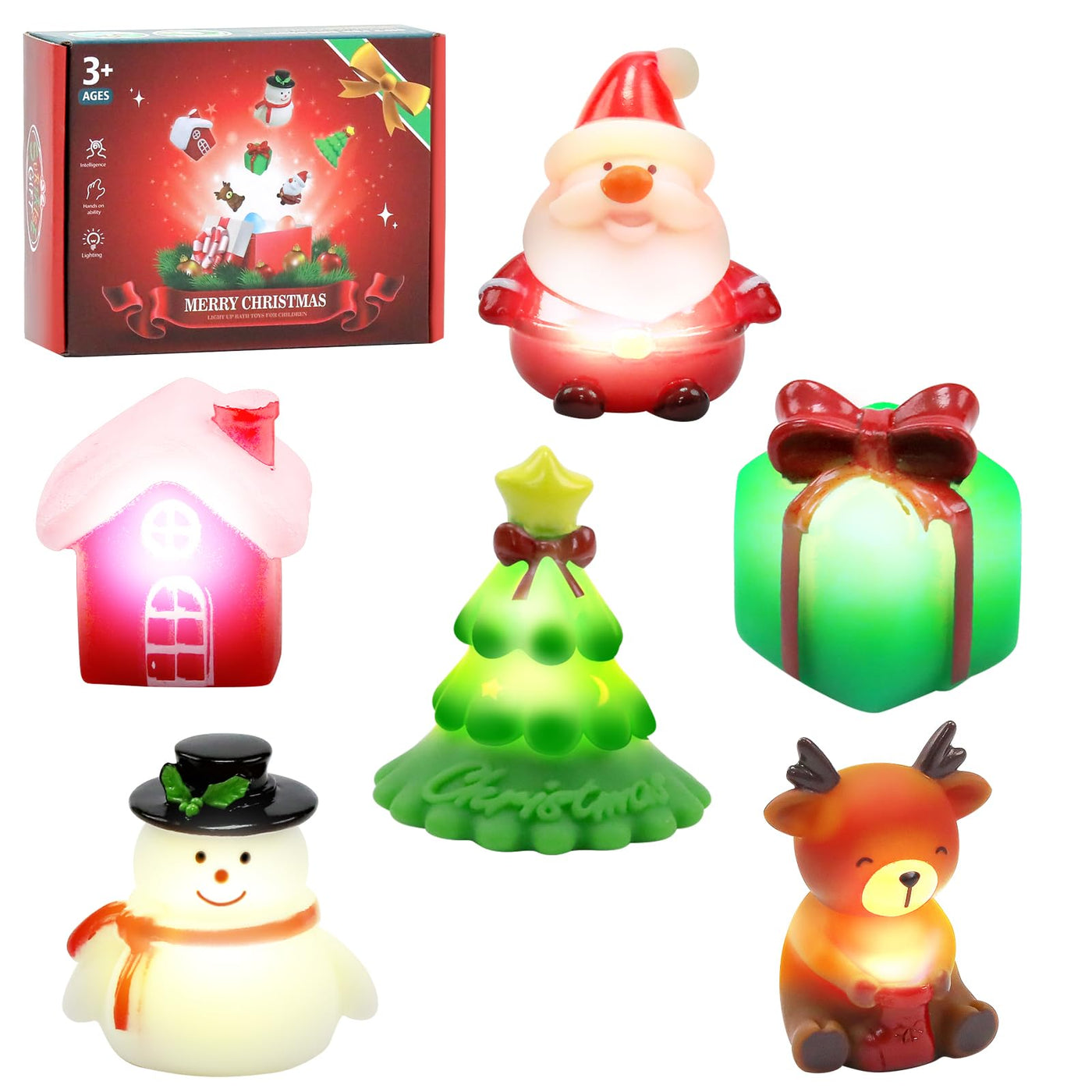 Badespielzeug Leuchtend für Kinder, 6Stück Weihnachts Badewannenspielzeug mit Licht, Baby Wasserspielzeug Ab 1 Jahr, Leuchtspielzeug für Badewanne Geschenk zu Weihnachten