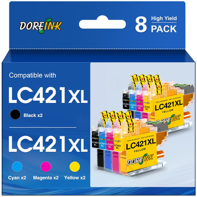 LC421XL LC-421XLVAL Tintenpatronen Value (8er-Pack) für Brother LC421 LC-421XL Multipack Patronen für Brother DCP-J1050DW MFC-J1010DW DCP-J1140DW DCP-J1800DW (LC421XL Schwarz Cyan Magenta Gelb)