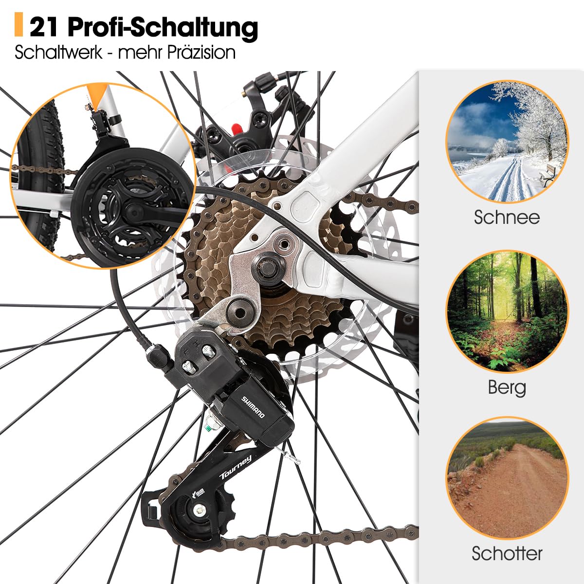 HILAND 29 Zoll Mountainbike, Aluminiumrahmen 21 Gang Schaltung MTB mit Scheibenbremse Federgabel, Mountainbike für Männer Grau