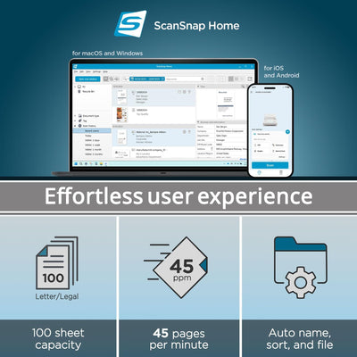 ScanSnap iX2500 Schwarz – Ultraschneller Duplex-Scanner mit 45 S./Min., 100-Blatt-ADF, 600 DPI, 5″ Touchscreen, WLAN/Bluetooth/USB-Konnektivität