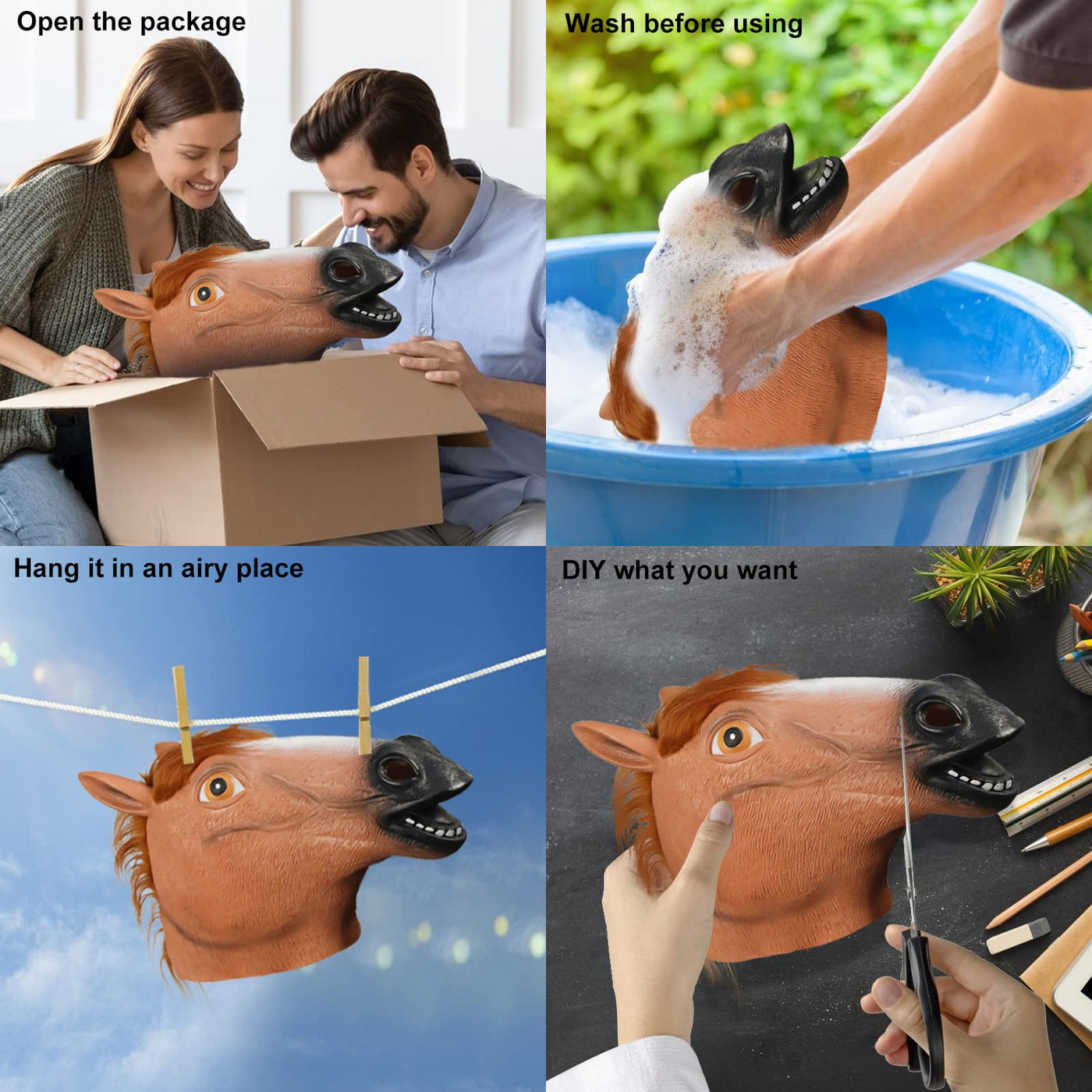 molezu Pferdemaske für Weihnachten Maske latex Tiermaske Erwachsene Weihnachtsmaske Pferdekopf Pferd Kostüm für Weihnachten Party Dekoration