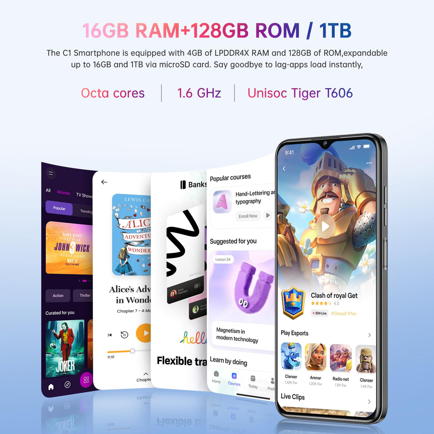 OUKITEL C1 Android 15 Smartphone Ohne Vertrag, 16GB+128GB /1TB Handy Günstig, 6.52" HD+ Handy Ohne Vertrag,5150mAh Simlockfreie Handys, 13MP+5MP, Dual 4G SIM 3 Steckplatz/Fingerabdruck/OTG/3.5mm Jack