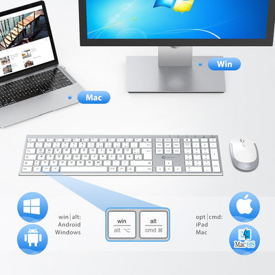 iClever kabellose Tastatur und Maus Set, 2.4G kabellose Tastatur und Maus, USB-C wiederaufladbar, Originalgröße, schlanke, dünne und widerstandsfähige Tastatur für Windows 7/8/10, Mac OS