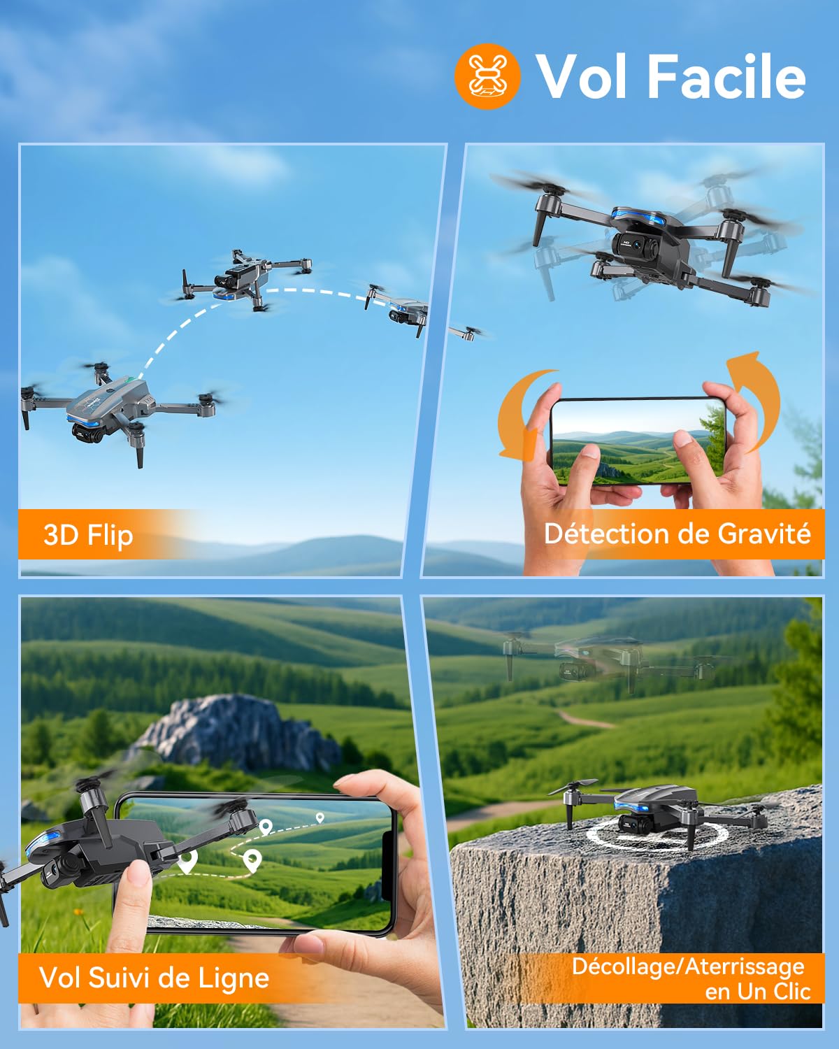FERIETELF T29 Drohne mit Kamera 1080P HD – Faltbar Mini Drohne für Kinder & Erwachsene | WiFi FPV, 2x 1200mAh Akkus, Quadrocopter für Anfänger, Drone Kinderspielzeug Geschenk