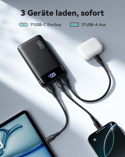 INIU Powerbank, Kompakte LED-Anzeige 20000mAh Externer Akku mit Dualer 3A Ausgängen und USB-C Eingang, Power Bank für Handy iPhone 16 15 14 13 12 11 X 8 Xiaomi iPad Tablet Laptop-Akkus