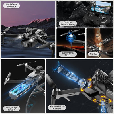 Drohne mit Kamera 4K, Mini Ferngesteuertes Flugzeug, Bürstenloser Motor 360°Flip Headless Modus WiFi 5G Bildübertragung Faltbar One Touch Start/Stop, 2 x 20 Mins Batterien, Kinderspielzeug, Schwarz