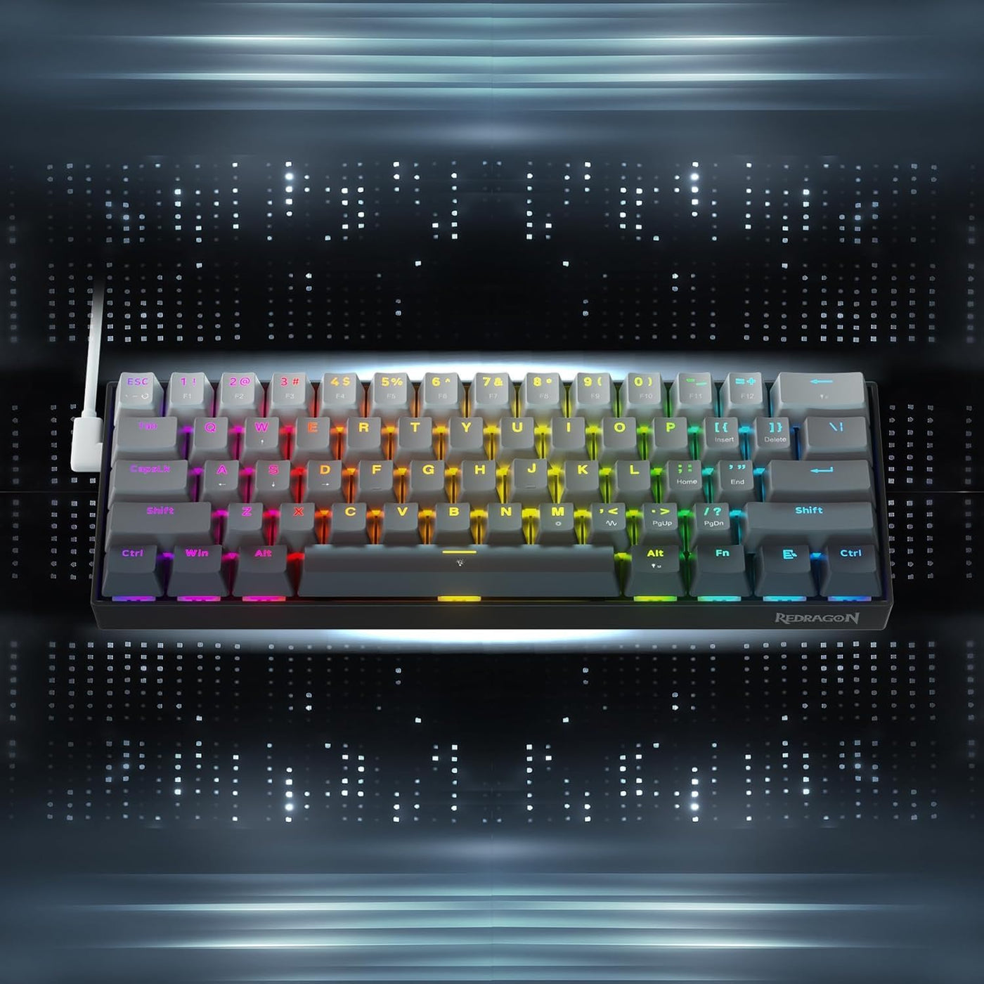 Redragon K617 Schneller Auslöser Gaming Tastatur, 60% Kabelgebundene mechanische Tastatur mit 61 Tasten, Spezieller Magnetschalter, Betätigungspunkt einstellbar, 8K-Hz-Abfragerate, Grau