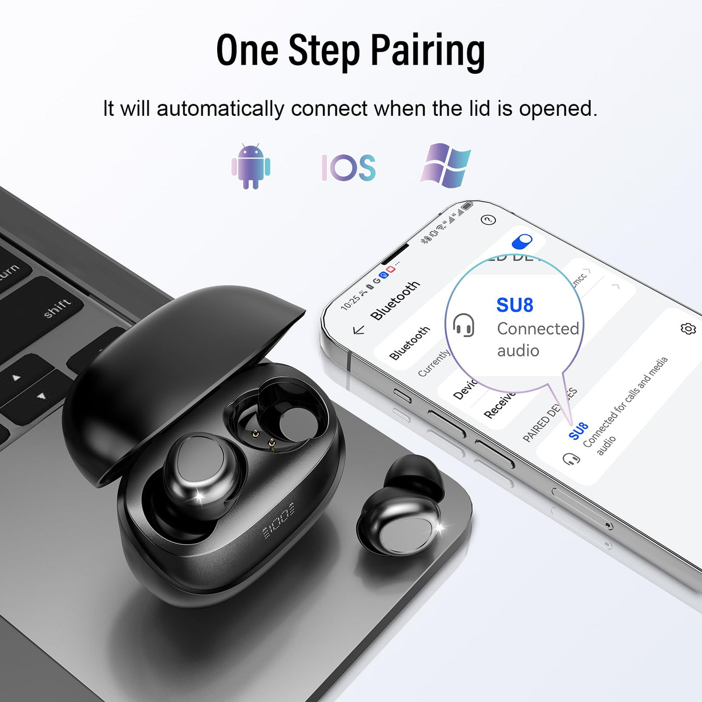 DUSONLAP Bluetooth Kopfhörer, Mini In Ear Kopfhörer Kabellos Bluetooth 5.4 HiFi Immersiv Sound, 47Std Spielzeit Schlafkopfhörer mit Passiver Geräuschmaskierung, LED-Anzeige, IPX7 Wasserdichte Ohrhörer
