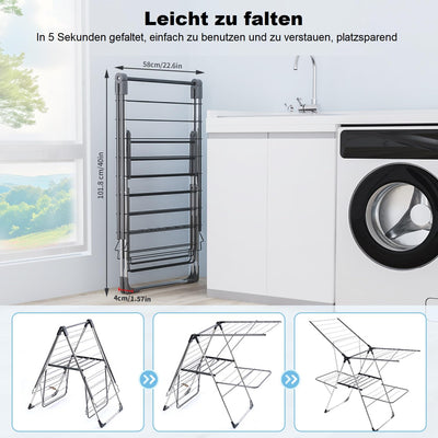 Innotic Wäscheständer Turm Klappbarer Platzsparend Tragbares Flügel-Wäschetrockner, Höhenverstellbar Vertikales Wäscheturm fur Balcon Draußen, Grau