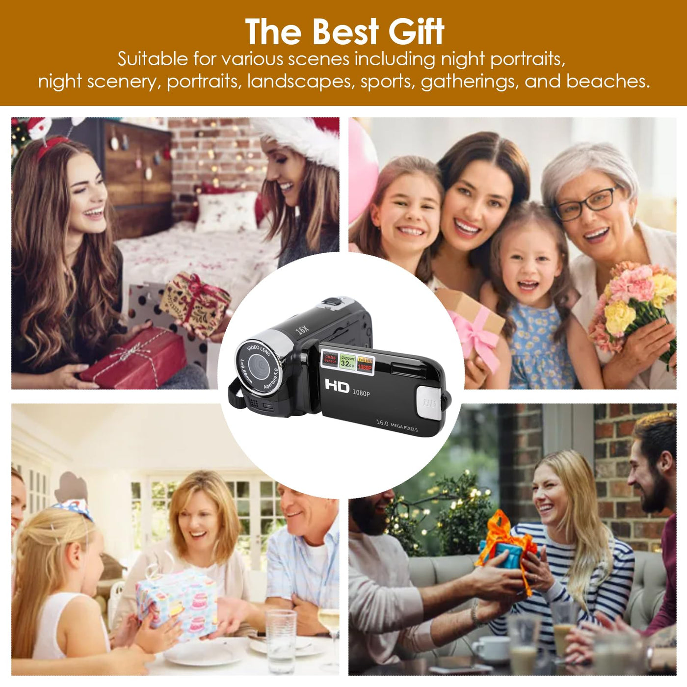 Videokamera für Vlogging, 1080P Full HD-Camcorder, 16 MP 16-facher Digitalzoom, Drehbarer 2,7-Zoll-TFT-Bildschirm, mit Fülllicht und USB-Anschluss (Schwarz)