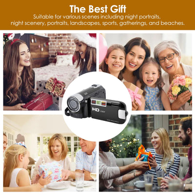 Videokamera für Vlogging, 1080P Full HD-Camcorder, 16 MP 16-facher Digitalzoom, Drehbarer 2,7-Zoll-TFT-Bildschirm, mit Fülllicht und USB-Anschluss (Schwarz)